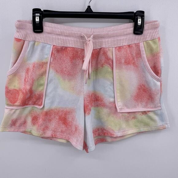 Secret Treasures Sz M Tie Dye Shorts Elastic Waist Pockets Coral Pink Yellow - Picture 1 of 5